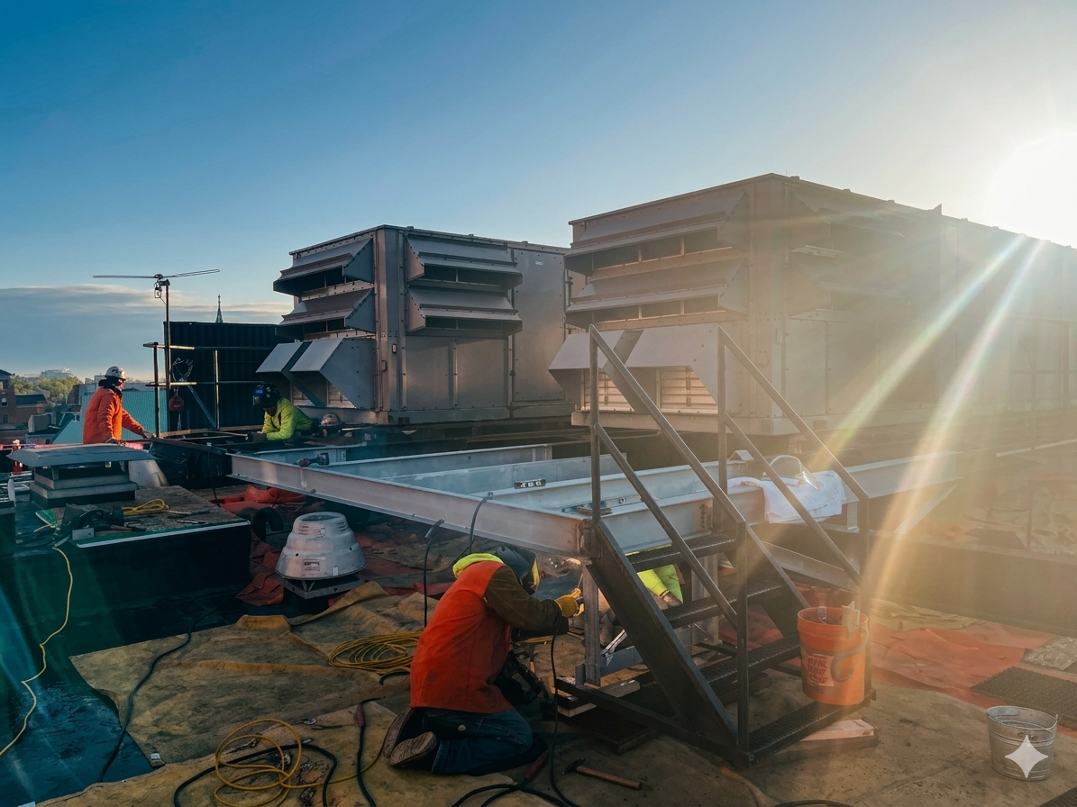 Rooftop mechanical equipment and crew, from the original SURE Mechanical website